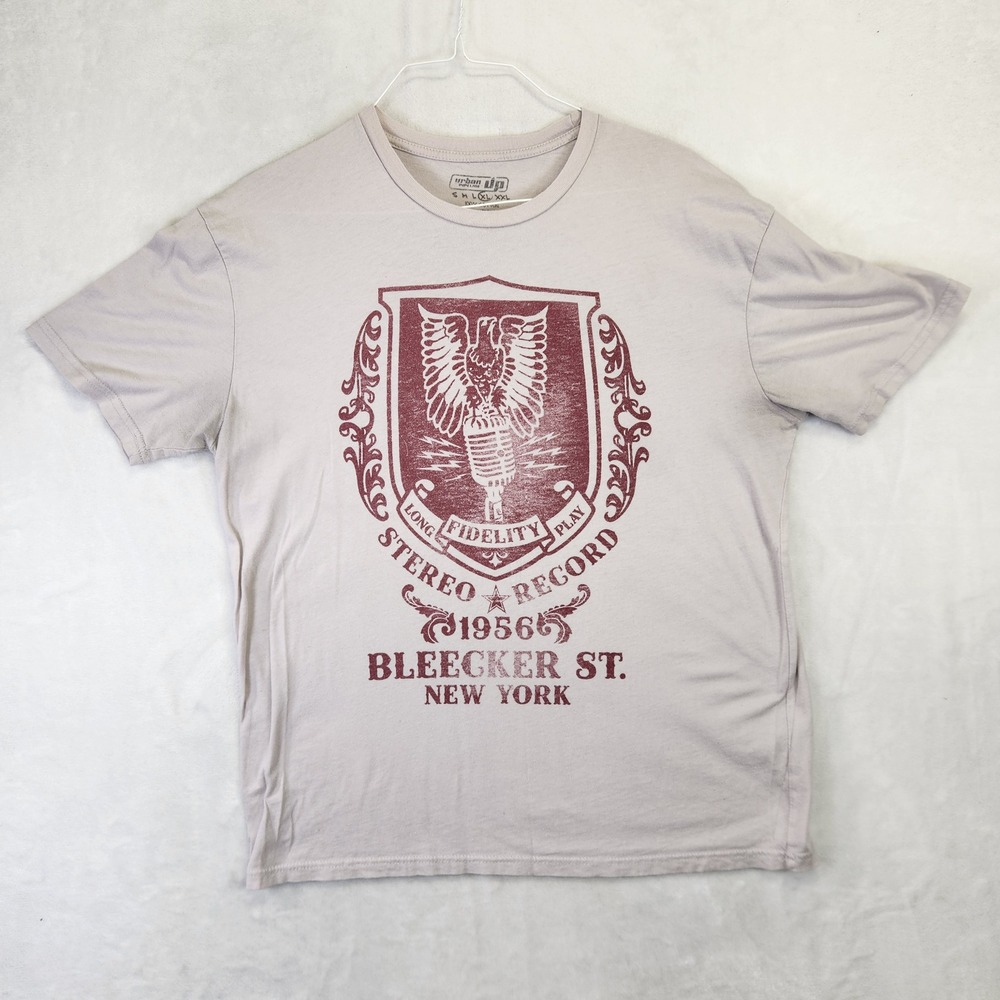 Urban Pipeline Mens XL Graphic Tee Tan Stereo Record Bleecker St NY Cotton Shirt